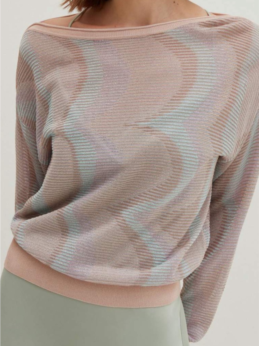 Stefanel Pink Wave-Pattern Boatneck Sweater